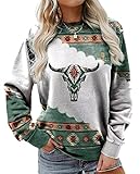 Western Sweatshirts for Women Native American Aztec Pullover Geometric Crewneck Sweatshirt Western E