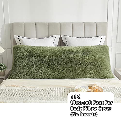 Liferevo Sage Green Fluffy Body Pillow Cover,Luxury Faux Fur Body Pillow Case 21"X54",Rectangular Pillowshams For Bed,Christmas Long Throw Pillow Covers For Adults Pregnant Women(Sage Green) #TOP2