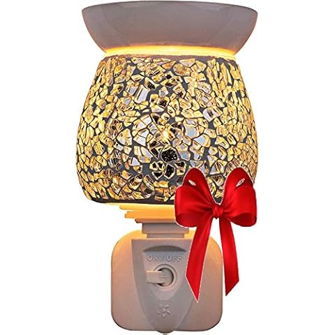 Elegant Electric Wax Melts Burner in Silver Mosaic- Plug in Wax Melt Burners for Wax Melts & Scented Oils, Wax Tarts. Spare Bulb. Room Temp Must Be 20 Degrees or Above For Wax Melts To Fully Melt Cover