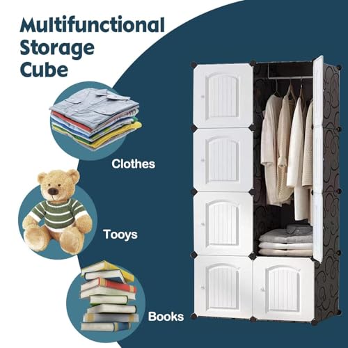 Image of Sunderlook Plastic Wardrobe for Kids Clothes - Professional Collapsible Wardrobe, Easy to Use Foldable Almirah, Plastic Cupboard for Kids for Home (White-Y5, 8 Door)