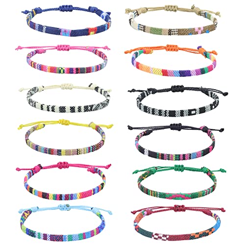 TONAUP Bracelets D'amitié 12 Pièces Multicolore Tressés Faits à La Main Réglables Corde pour Enfants Fille Femme Homme Cadeau