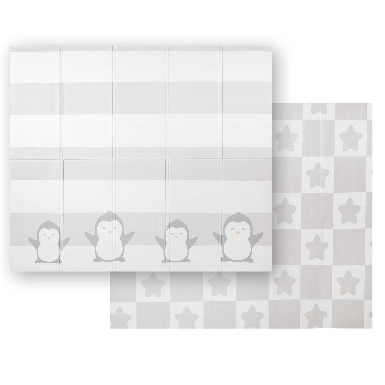 KiddyMoon Tappetino Da Gioco Per Bambini Tappeto Gattonamento In Schiuma Reversibile Pieghevole Tappeto Neonato Impermeabile Con Motivi Educativi Per Interni Ed Esterni 180X200x1cm, Bianco-Pinguino