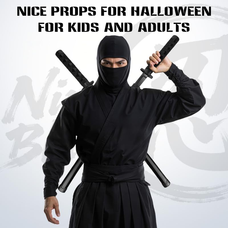 Set de Espadas Ninja de Madera con Funda Trasera – Estuche Ajustable con Dos Katanas para Disfraces de Cosplay, Halloween y Carnaval