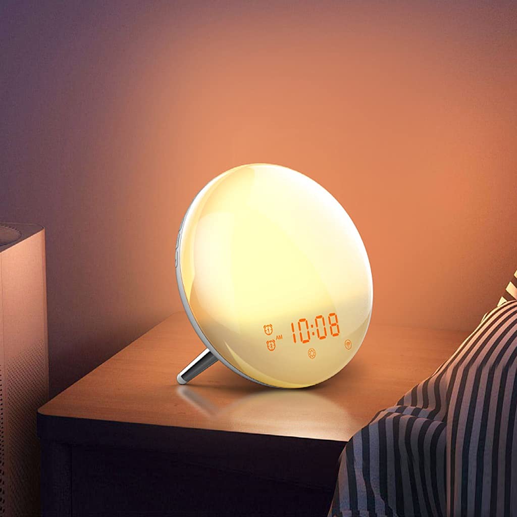 Sveglia di Simulazione del Tramonto, Controllo App, con la Funzione Snooze, Controllo Vocale, Luce Sveglia Intelligente, 7 Suoni Naturali e Radio FM, 2 Pacchi