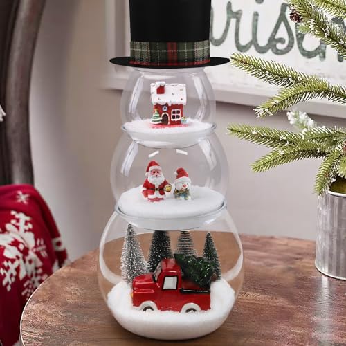 Christmas Decorations Indoor - Christmas Decor - 3 Pack DIY Fish Bowl Snowman Crafts with Fake Snow & T/Ree & Figures & Top Hat - Xmas Holiday Decor for Home Room Table Centerpieces Mantle Shelf