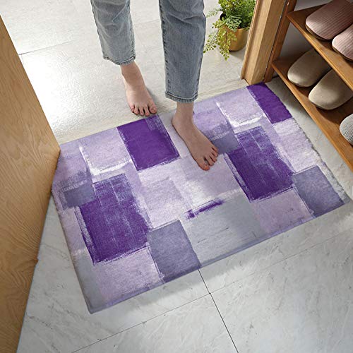 Bathroom Rugs Soft Plush Bath Mat, Abstract Graffiti Purple And Gray Square Painted Rexture Non Slip Shaggy Bath Rugs, Absorbent Floor Mats Runner Perfect For Tub Shower Indoor 24" X 36" #TOP28