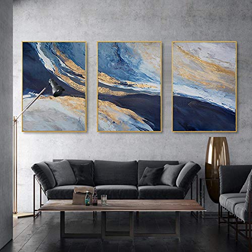 Affiche Toile Peinture Abstraite Bleu Or 70x100cm Grand Format Salon