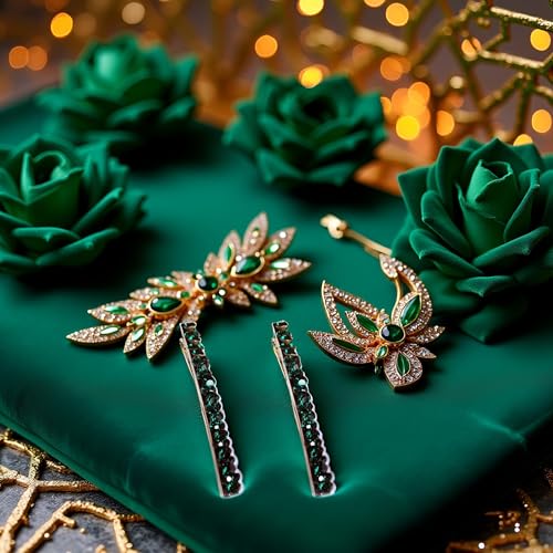 2 Piezas Pinzas para el Cabello con Diamantes de Imitación Verde Brillante, Pinzas Vintage Estilo Cocodrilo, Accesorios para el Cabello para Mujer miniatura 2