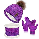 Senker Fashion Winter Kids Hat and Gloves Set for Boys Girls Toddler Pompom Knit Thick Warm Fleece Lined Cold weather