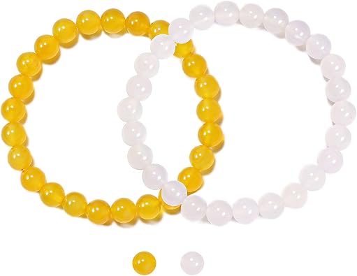 2PCS Agate Bracelet for Women Men Natural Round Beaded Agates Stone Healing Stretch Bracelets Elastic Handmade Polished Gemstone Beads Bracelet