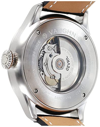 Gevril 43502-01 Men's Vaughan Swiss Automatic Watch, Genuine Italian Black/White Stitching Leather Strap4