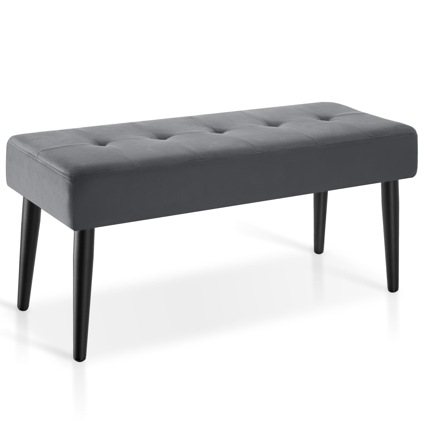 tectake® Banc rembourré 95 x 38 x 45 cm, Motif matelassé, Charge max. 220 kg, Banquette au montage rapide et facile d’entretien, Bout de lit, Meuble Salon Chambre Entrée Dressing - Aspect Velours Gris
