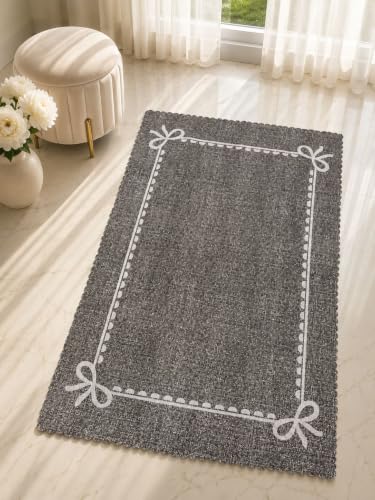 Image of RD TREND Carpet for Hall Digital Printed Carpet for Living Room 52x84 inch | Anti Slip Backing Rug for Bedroom Floor & Home Decor | Dark Grey Bow