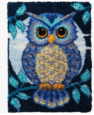 ROCKY&CHAO Kit de Tapis à Crochet à Nouer DIY pour Adultes et Enfants - Point de Croix, Fabrication et Décoration de La Maison - 50x38cm (Hibou)