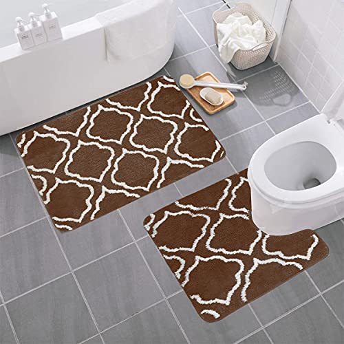 Luxury Home Fashion 2 Piece Geometric Shaped Design Microfiber Soft Bathroom Rug Set, Non-Slip PVC Backing (Brown) Luxury Home Fashion 2 Piece Geometric Shaped Design Microfiber Soft Bathroom Rug Set, Non-Slip PVC Backing (Brown)