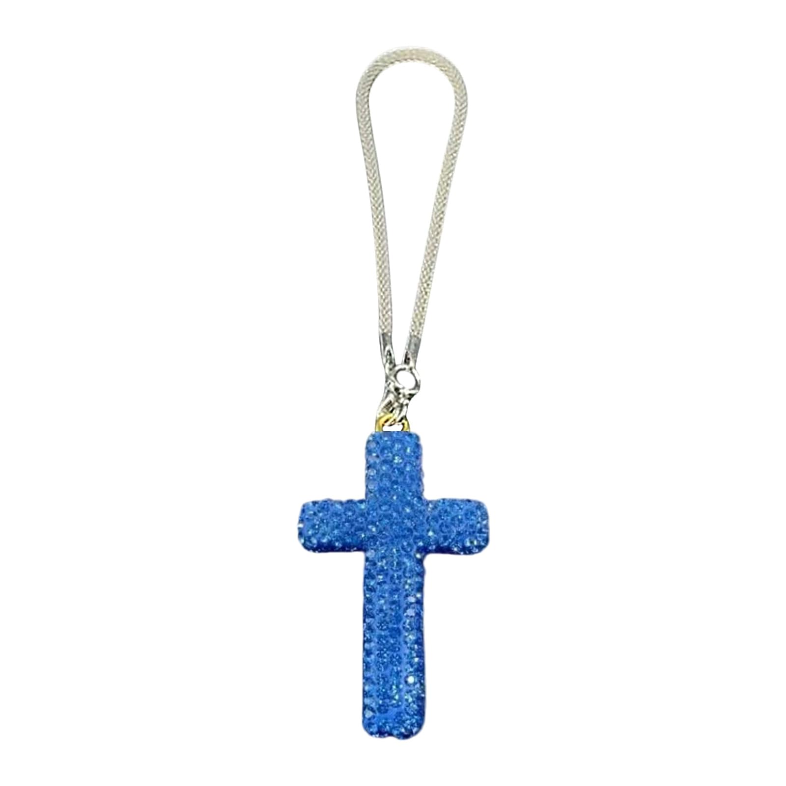 Sparkling Clay Crucifix Hanging Ornament for Car Rearview with Crystal Embellishments Small Meet Car Charm