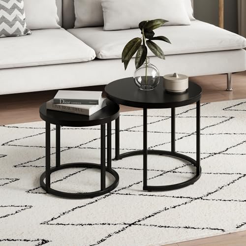 Home Collective Table Basse Ronde 2 en 1 en Bois, Table de Salon Moderne, Table d'appoint 2 en 1 avec piètement métal pour Salon Bureau Table d'appoint...