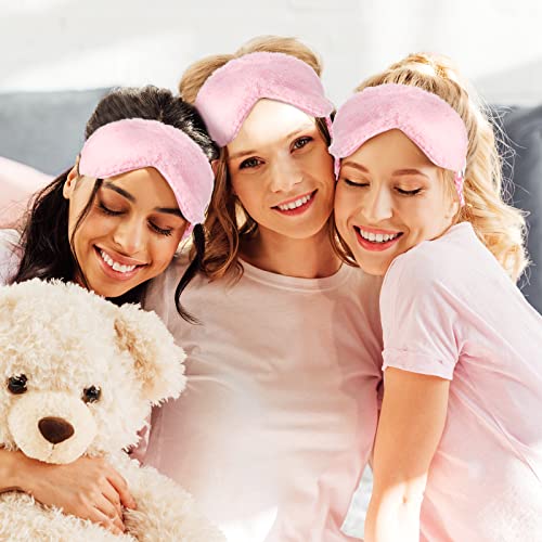 Jexine 24 Pcs Spa Slumber Party Headband Plush Sleep Eye Mask Bulk Bow Hair Band Makeup Headband for Sleepover Birthday Party Supplies Graduation Mother's Day Gift(Pink) by Jexine - Image 6
