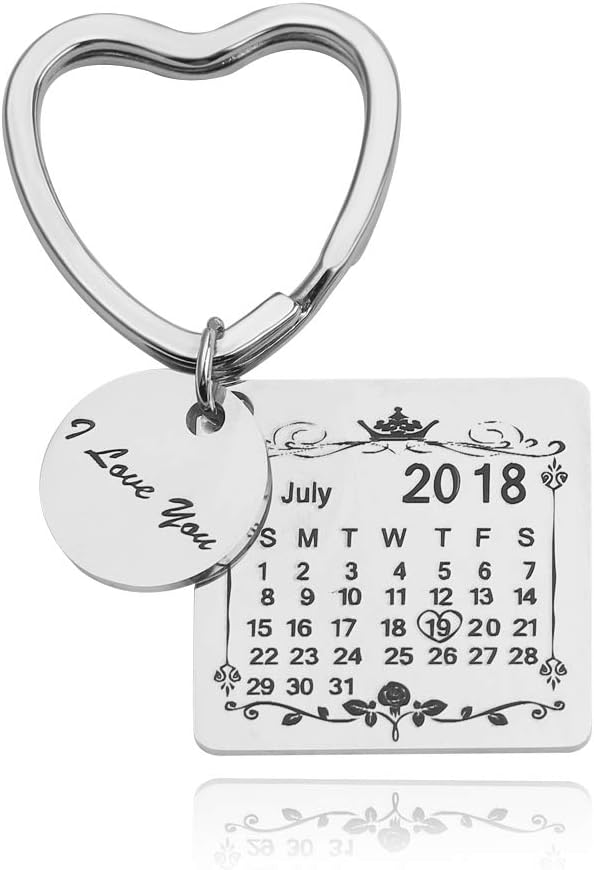 Personalized Special Date Calendar Keychain - Customized Stainless Steel Key Chain