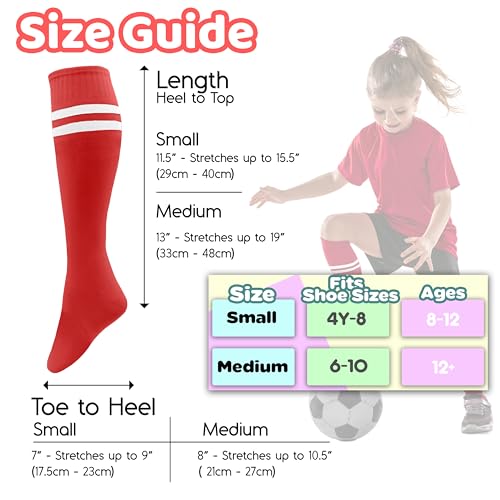 Winterlace Kids Soccer Socks 6-Pair Youth Knee High Striped Athletic Boys Girls Sports Softball Baseball Pack2