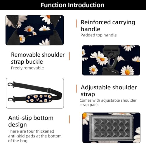 Travel Duffel Bags for Men and Women, Waterproof Weekender Overnight Gym Bags, Daisies3