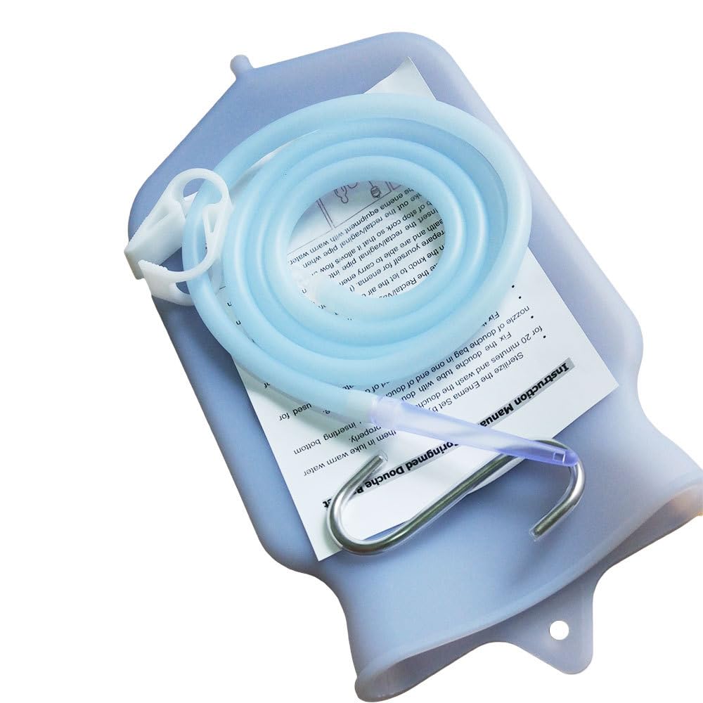 Juego de bolsas de enema para limpieza intestinal, reutilizable, juego de enemas con manguera de silicona de 150 cm y 4 boquillas reutilizables