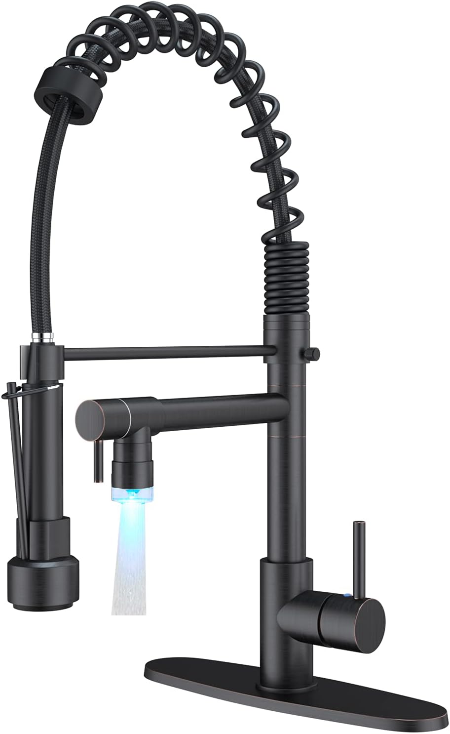NeierThodoreCommercial Pull Down Kitchen Faucet Sprayer with LED Single Handle Spring Kitchen Sink Faucet with Lock Sprayer High Arc Oil Rubbed Bronze Kitchen Faucets
