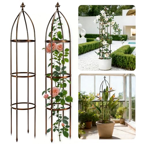 6.3Ft 100% Metal Garden Obelisk Trellis for Climbing Plants Outdoor Rose Trellis for Potted Plants Sturdy Garden Trellis for Climbing Vines Vegetables Flowers Stands 1 Pack