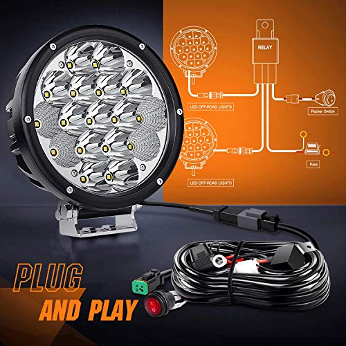 Image of Nilight Pro Series 2PCS 7 Inch Round LED Driving Offroad Light 85W 10200LM | Spot & Flood Beam with Built-in EMC, IP68 Off-Road Lights with 14AWG Wiring Harness for Truck, ATV, UTV & SUV
