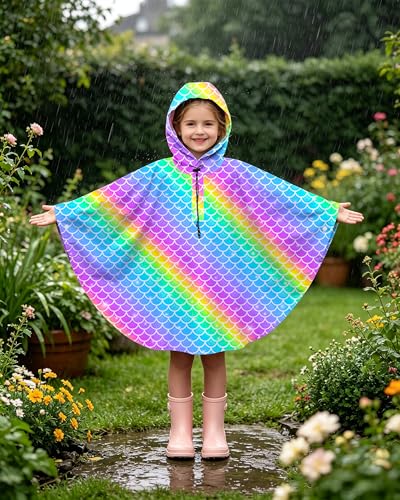 Image of OlyPegic Kids Rain Poncho with Hooded Reusable Waterproof Lightweight Ponchos Kids Boy Girl Raincoat Outwear