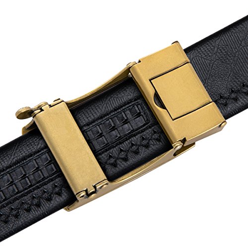 Barry.Wang Ratchet Belt for Men Bat Belt X Buckle,Genuine Leather Adjustable Casual 1 3/8" Cuff Links Tie Clip Dinner Business Wedding Gift3