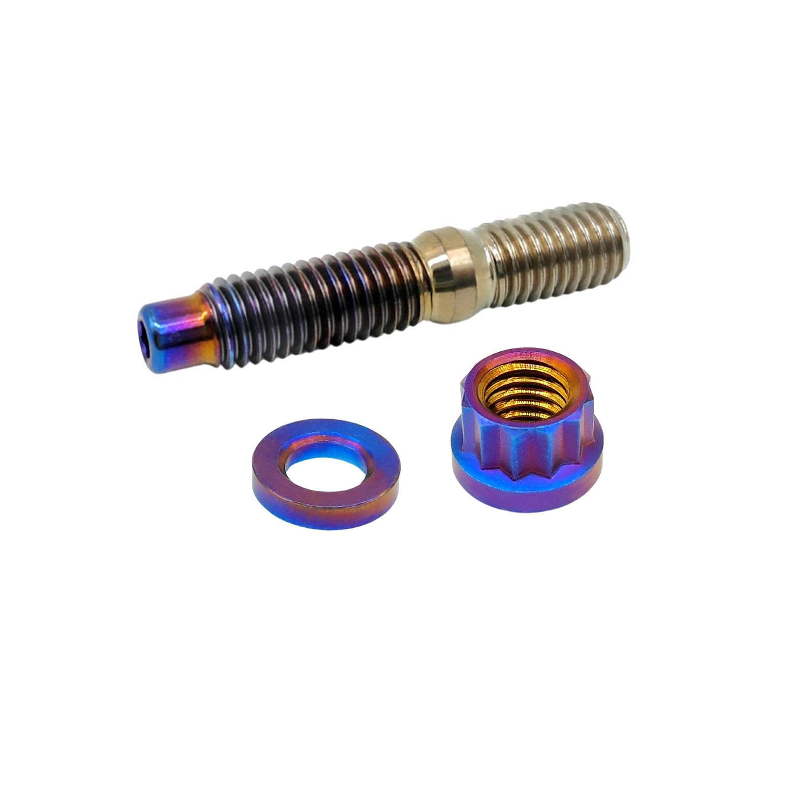 RISON-Titanium 12 Set Bulloni per Collettore di Scarico in Titanio M8 M10, Kit di Prigionieri Filettati con Dado del Sistema di Scarico, Sostituzione Perni e Dadi Flangiati Viti Collettore per Auto