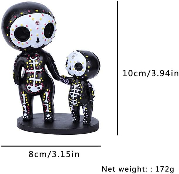 Miniatura 7 de Decoración de calavera de azúcar, estatua de pareja de calavera de azúcar, decoración del día de los muertos, decoración de escritorio de Halloween,