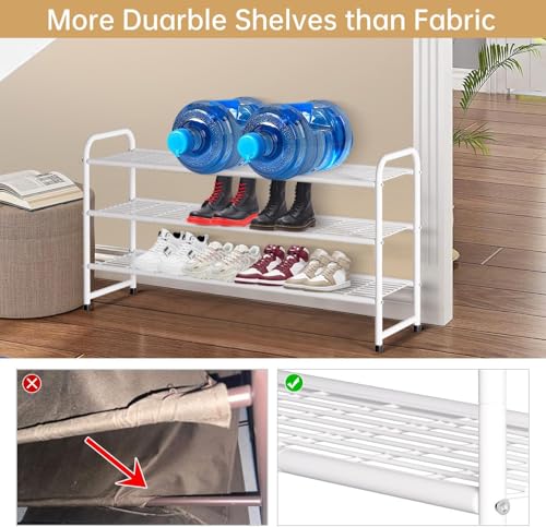 Image of KEETDY 3-Tier Long Shoe Rack for Closet Metal Shoe Organizer for Entryway, Wide Stackable Shoe Storage Shelf with Sturdy Wire Grid for Closet Floor, Bedroom, White