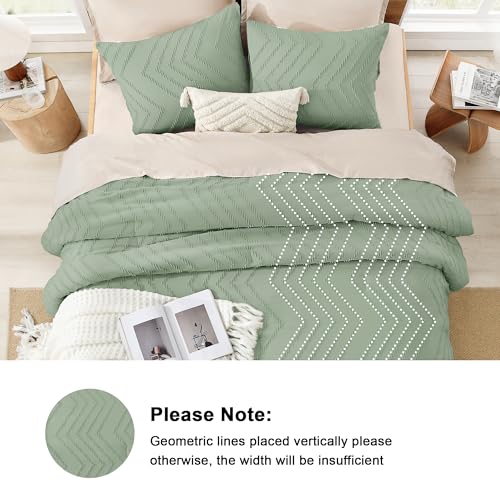 Image of Litanika Boho King Comforter Set, 3 Pcs Sage Green Lightweight Bedding Set