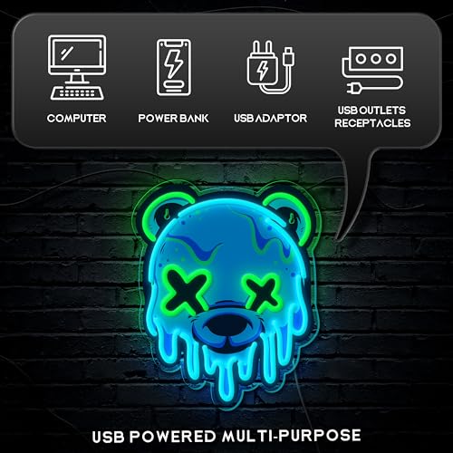 Ice Bear Neon Sign, Cool Led Sign for Wall Decor – Usb Powered, Adjustable Brightness Anime Bear Led Light for Bedroom, Bar, Pub, Party, Man Cave Decor, Unique Gift for Teenage Boys