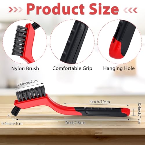 Image of Reallnaive 50 Pcs Nylon Cleaning Brushes Bulk 7 Inch Red Nylon Brushes with Curved Handle Grip for Deep Cleaning Small Parts Rust Dirt Paint Scrubbing, Removal Surface in Hole