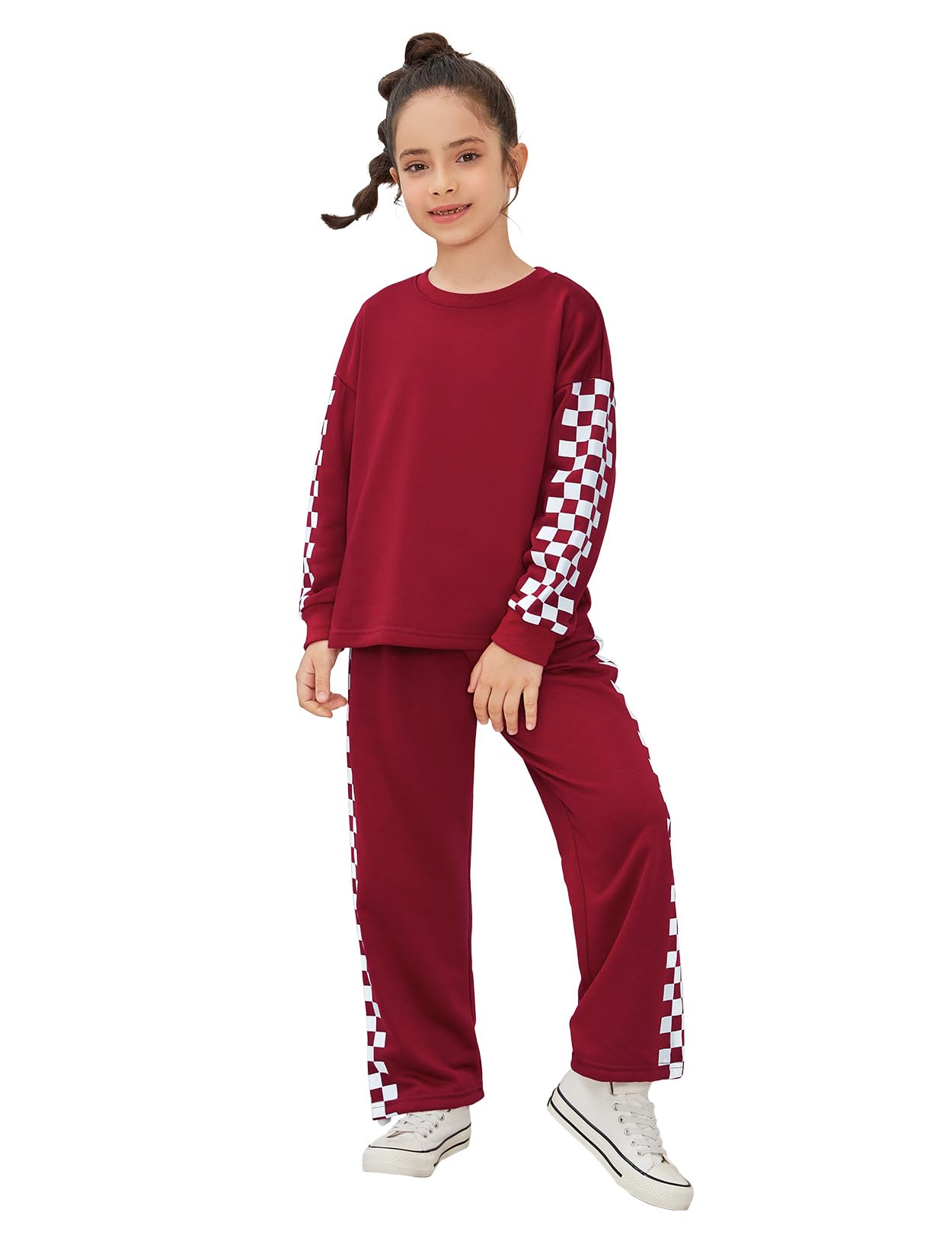 Jxstar Girls Checkerboard Sweatshirt Sweatpants Pullover Tracksuit Clothes Set