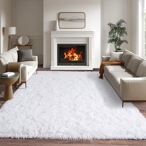 9x12 Large White Fluffy Area Rugs for Living Room, Soft Big Plush Shag Rug for Bedroom, Cozy Fuzzy Shaggy Rugs for Nursery Kids Girls Boys Room, Dorm, Home Decor, Non-Slip Modern Indoor Floor Carpet