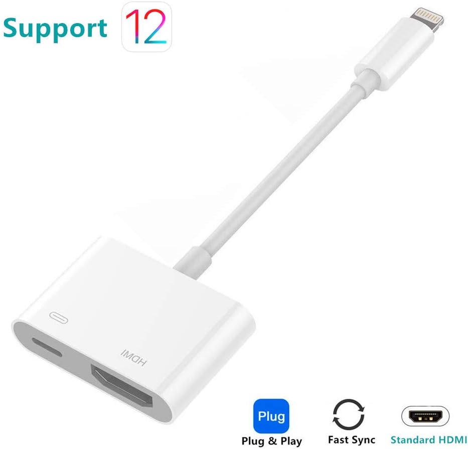 Compatible with iPhone iPad to HDMI Adapter Cable, 1080P Digital AV HDMI Adaptor Connector Cord for iPhone Xs Max XR X 8 7 6 Plus iPad Pro Air (White)