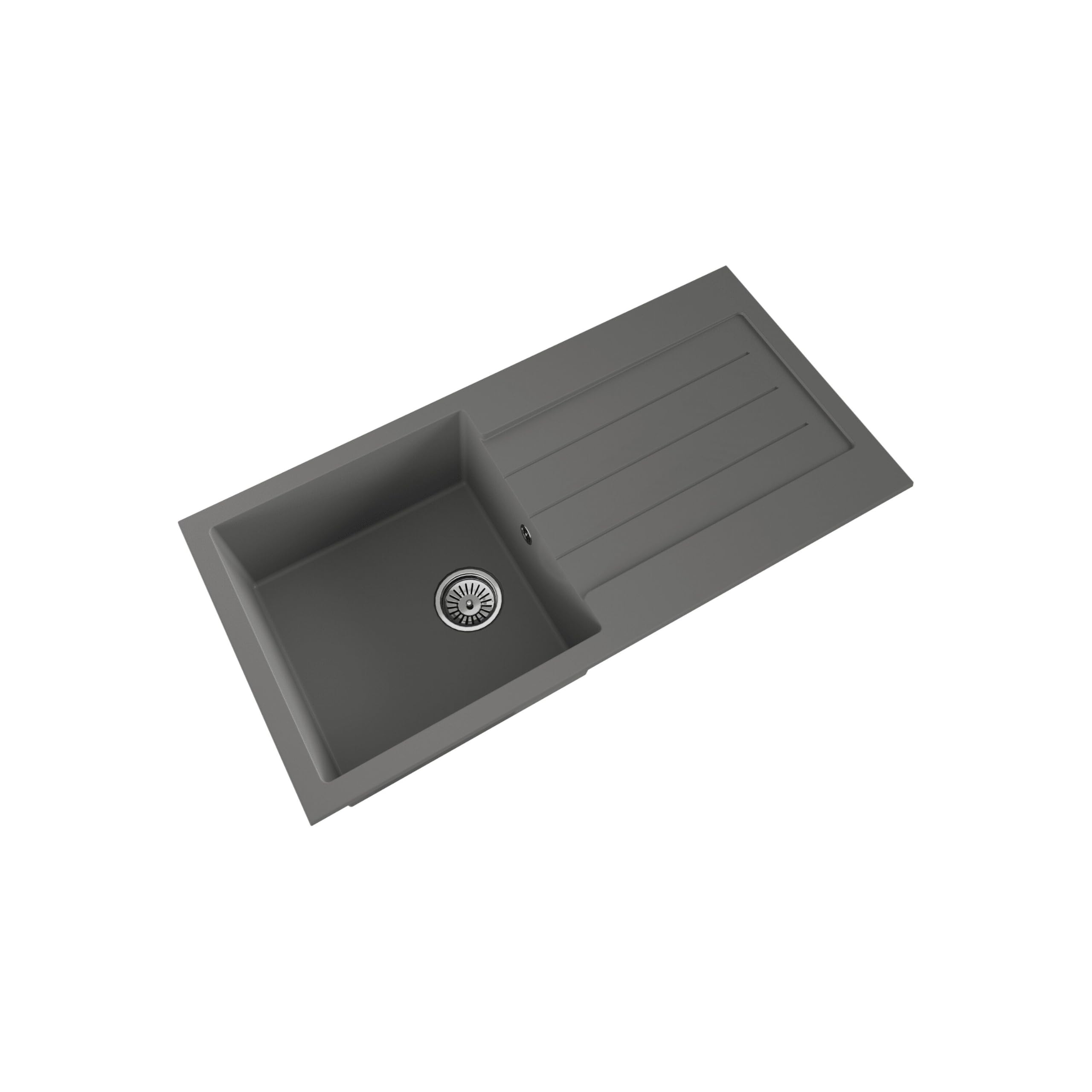 Balterley Composite Kitchen Sink with Drainer & Overflow Hole, 100cm Bowl Inset Grey Kitchen Sink, Single Bowl Reversible Composite Sinks with Grooved Drainer - 1000 x 500 x 200mm (Grey)