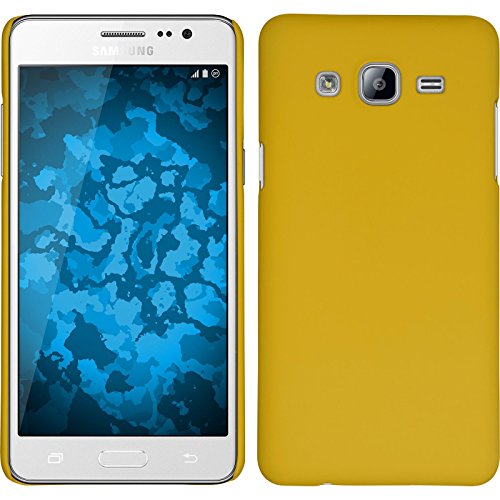 PhoneNatic Hülle kompatibel mit Samsung Galaxy On5 - Hülle gelb gummiert Hard-case + 2 Schutzfolien