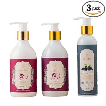 BEROOT HERBALS Shampoo and Conditioner Combo with Face Wash Face Wash for Women, Red Onion Shampoo and Conditioner, Charcoal Face Wash, Beauty Products, Shampoo Conditioner 300ml, Face Wash 200ml