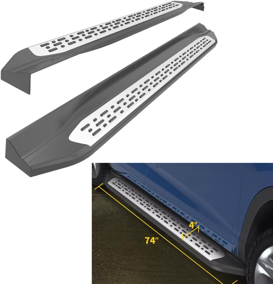 Side Steps Running Boards Nerf Bar Compatible with 2014 2015 2016 2017 2018 2019 Toyota Highlander Aluminum Alloy 2Pcs Black + Silver