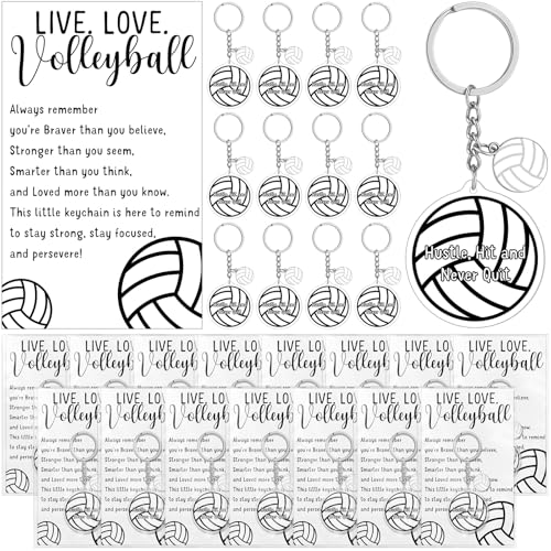 Sureio 15 Sets Volleyball Team Gifts Adult Include 15 Volleyball Acrylic Keychain with Mini Ornaments and Motivational Cards for Office Team Appreciation Souvenir Party Favors