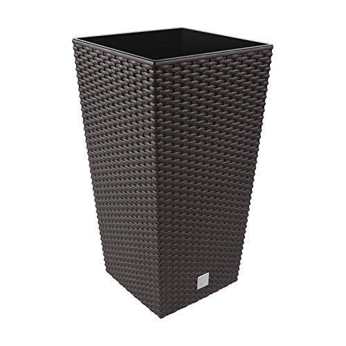 Terra 1405080100 Rato Vase aus Kunststoff mit Einsatz und Rattan-Optik 60 cm, braun