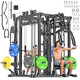 Multi-Purpose Squat Rack,Smith Machine Weight Rack Set with Cable Crossover System, Home Gym Power Racks, Power Racks and Packages (L06 two users, Power cage Black+bench+Color BP 230LBS)
