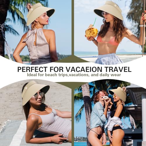 Image of Venzina UPF 50+ Sun Visor Hat for Women Ultra Wide Brim Outdoor Sun Hat UV Protection Hat Blackout Liner Design Packable Travel Hiking Hat Adjustable Elastic Closure Fashion Beach Hat