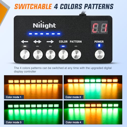 Image of Nilight 162 LED Traffic Advisor Strobe Light Bar w /Controller Amber Green | 2 in 1 Emergency Warning Hazard Lights 4 Switchable Color 36 Flash Pattern for Trucks Cars Tow Plow Construction Vehicles