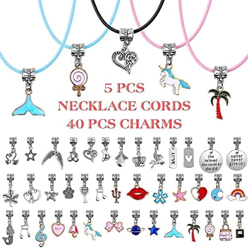 Caffox 102 Pcs Charms Bracelet Making Kit, Necklace kit for Jewellery Making, DIY Girls Jewellery with Flat Beads, Arts and Crafts Sets as Bracelets for Girls and Christmas